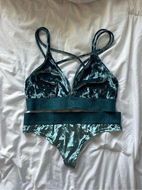 PINK Victoria's Secret Velvet Crisscross Bralette & Bikini Set - Teal
